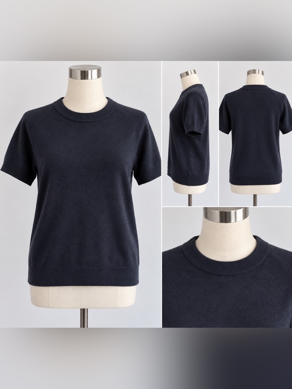 Vintage Sag Harbor Petite Navy Short Sleeve Sweater PL NWT
